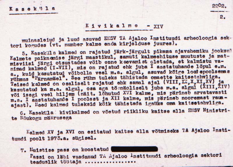 Negatiiv. Kaseküla. Kivikalme XIV.
Ü.p. 1976.