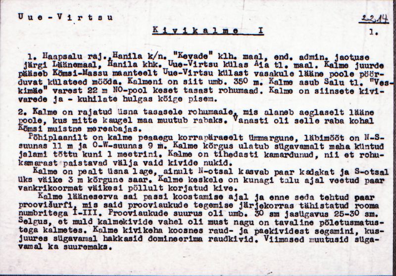Negatiiv. UUe-Virtsu kivikalme I.
Ü.p. 1976.