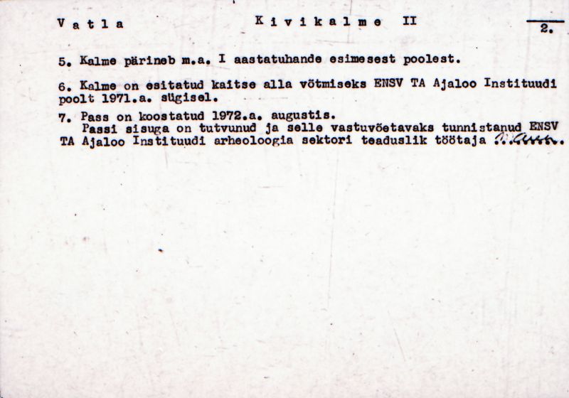 Negatiiv. Vatla kivikalme II.
Ü.p. 1976.