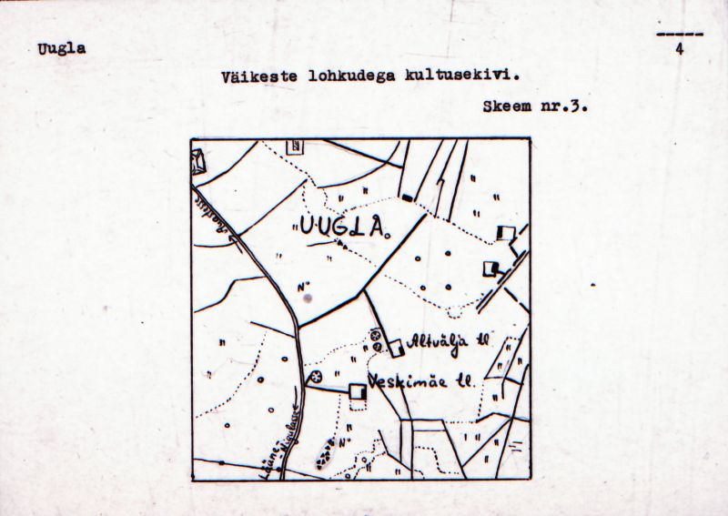 Negatiiv. Uugla väikeste lohkudega kultusekivi.
Ü.p. 1976.