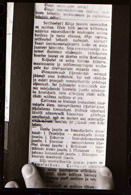 Negatiiv. 1917. a sündmusi Haapsalus ja selle ümbruses kajastav materjal. Ümberpildistus trükisest. Ümberpildistas Mihail Naumov, 1987.