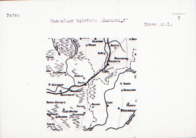 Negatiiv. Patsu. Maa-alune kalmistu "Surnumägi".
Ü.p. 1976.