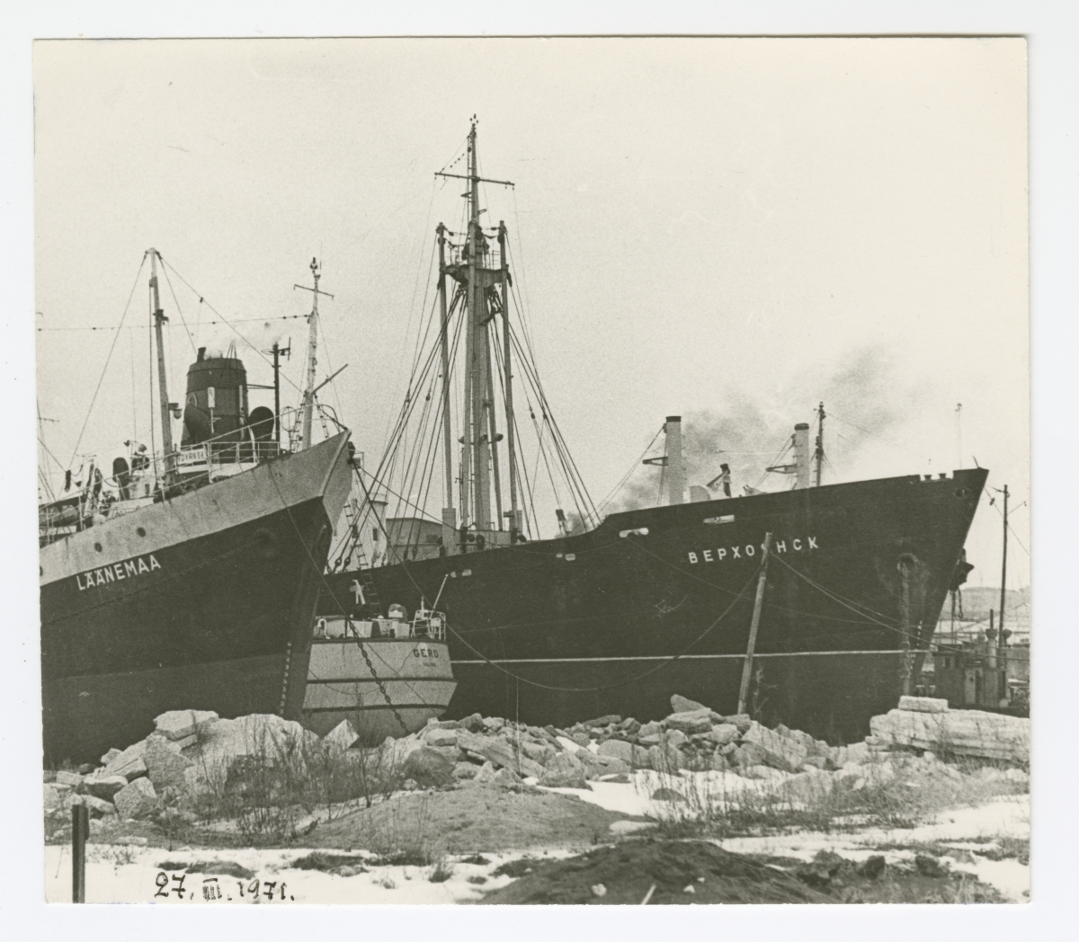 Foto. Laevad "Läänemaa", "Gerd" ja "Verhojansk" Tallinna uues Kalasadamas.
27.03.1971