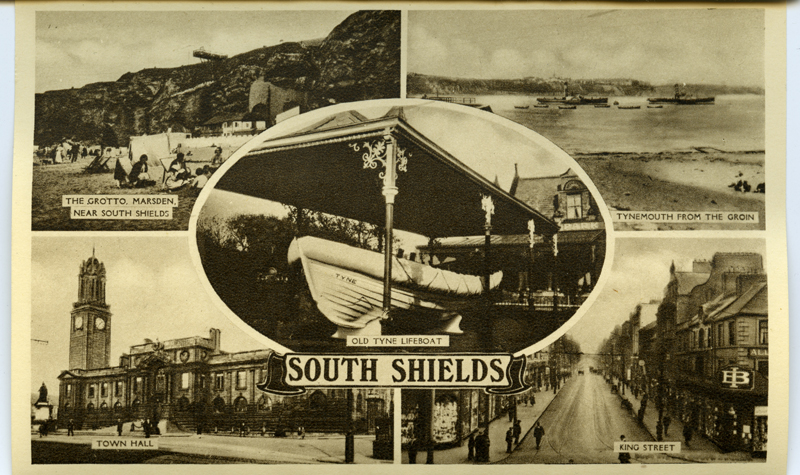 Viievaateline postkaart South Shieldsi vaadetega