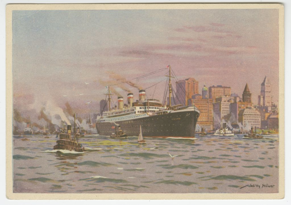 Hamburg-Ameerika laevaliini postkaart, Saksa resiaurik New Yorki sadamas