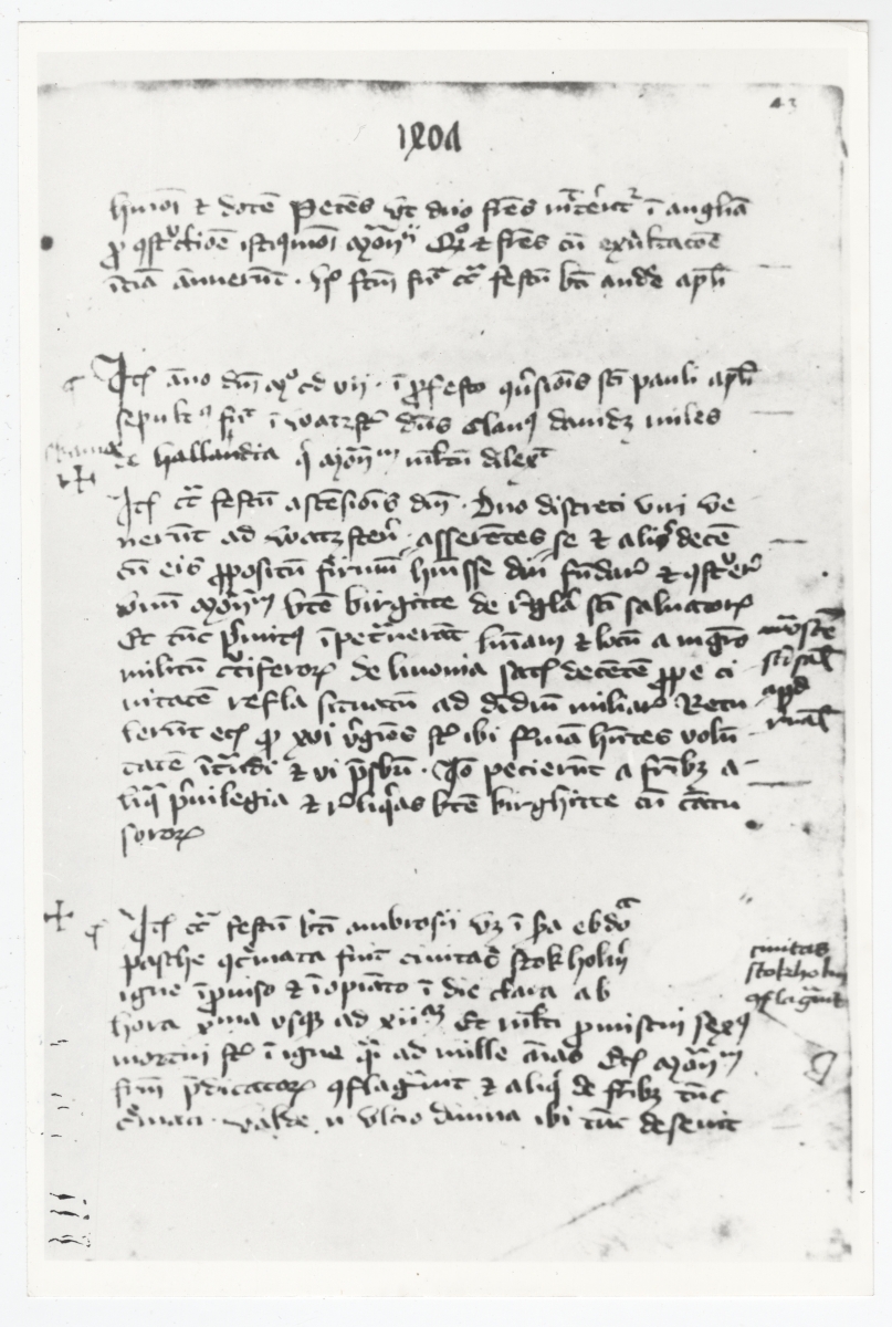 Lehekülg Vadstena kloostri päevaraamatust, 05.05.1407