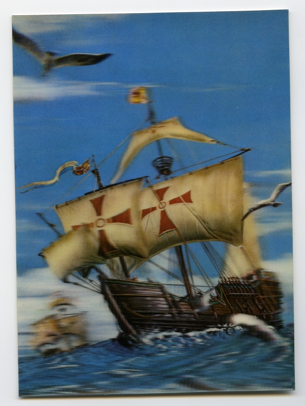 Ruumiline postkaart. Purjelaev "Santa Maria" merel