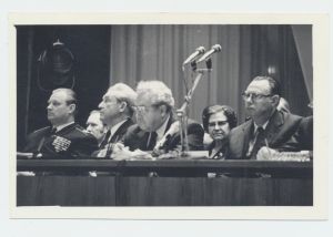 EKP XVII kongress Tallinnas 1976.a. EKP Keskkomitee Ministrite Nõukogu esimees Valter Klausson, Artur Vader, Johannes Käbin, K. Lebedev