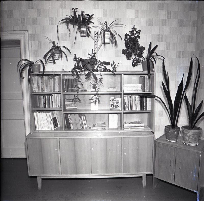 Kreenholmi ühiselamus, puhkenurk raamatukapi ja lilledega