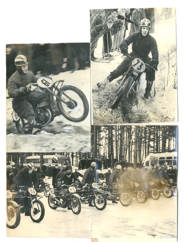 Foto, must-valge, Pärnu Kommunist. Kollaaž motovõistlustelt Pärnus.