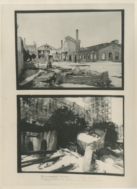 Foto. Kaksikfoto purustatud "Waldhofi" vabrikust.