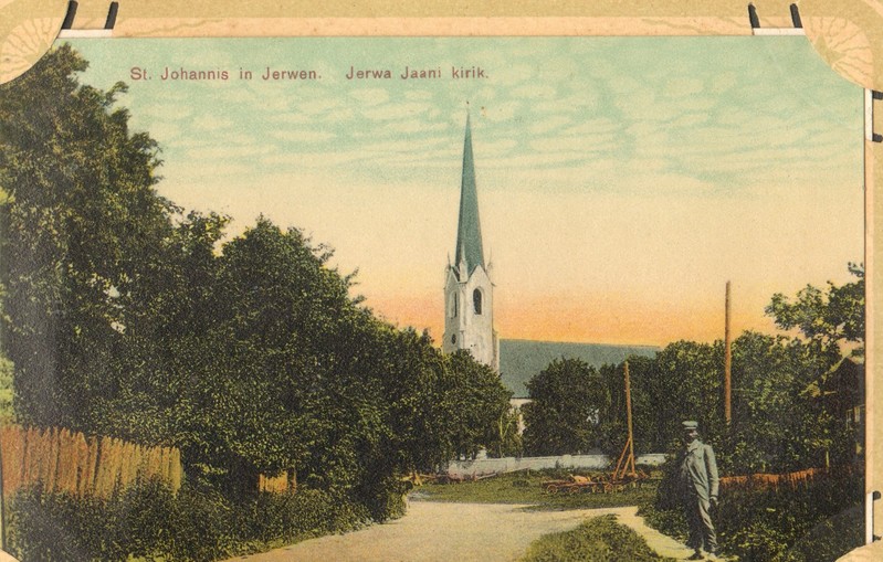 värviline postkaart, Järva-Jaani kirik 20.saj. alguses