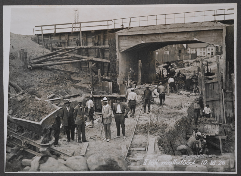Rohu tänava viadukti ehitus Tallinnas: teise lüli mullatööd, 10.juuli 1926.
