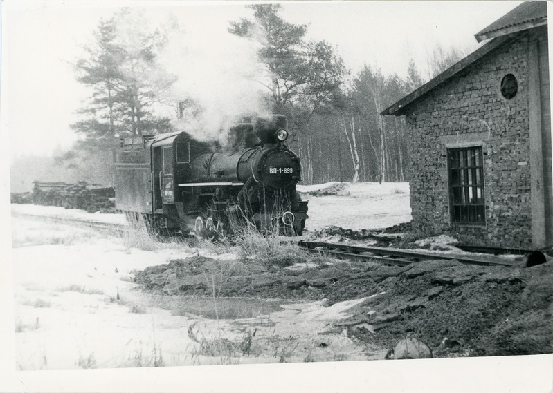 Taastatud kitsarööpmeline auruvedur VP1-899 Lavassaares vana depoo juures, 29. märts 1987, foto: Mehis Helme