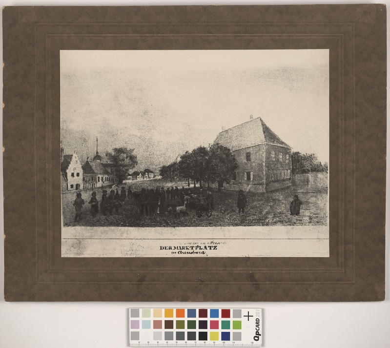 Fotokoopia Fr.S.Sterni litograafiast, millel kujutatud Kuressaare keskväljakut 1845. aastal