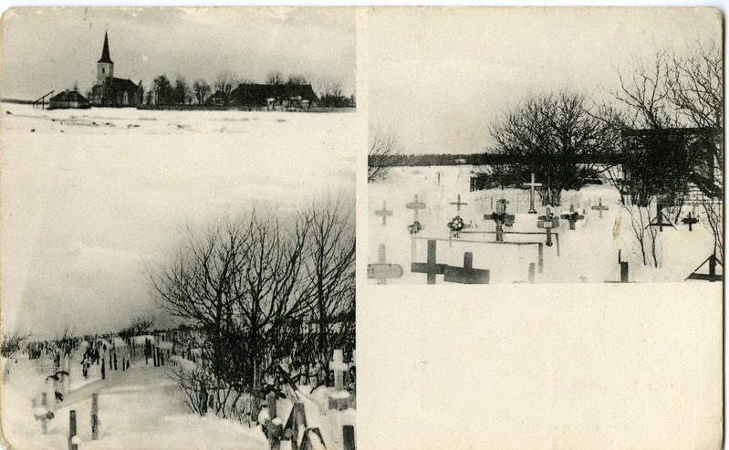 Liitpostkaart Jämaja kirikust ja kalmistust