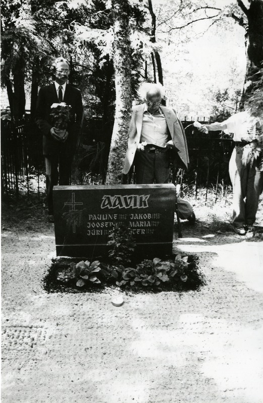 Aavikute Majamuuseumi avamisest osavõtjad Kudjape kalmistul Aavikute haual