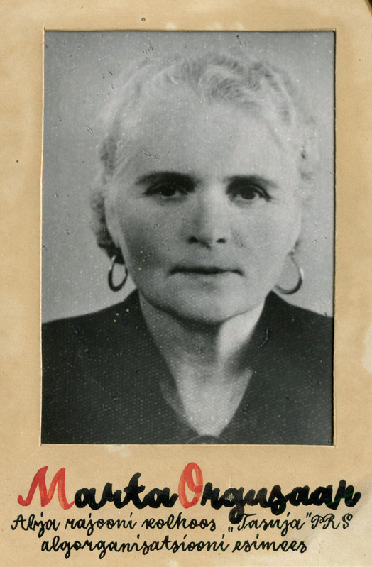 Marta Orgusaar. Abja kolhoosi Tasuja Punase Risti Seltsi esimees