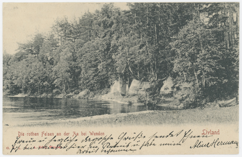 Die rothen Felsen an der Aa bei Wenden