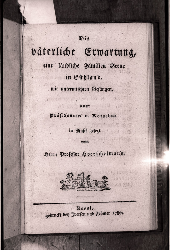 A. Kotzebue näidendi "Die Vaterliche Erwartung" tiitelleht, Reval 1789.