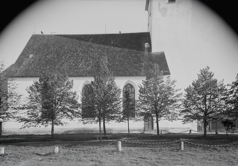 Vaade Rakvere kirikule: esiplaanil - puud