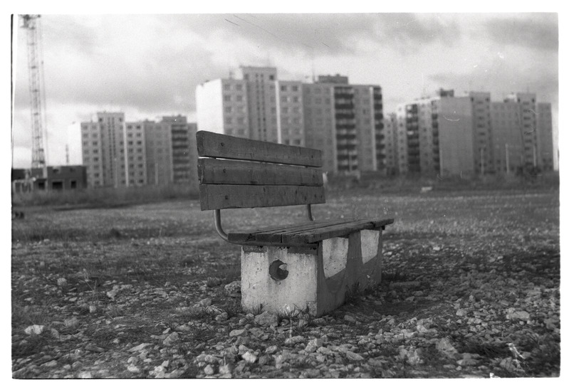 „Uuselamurajoon“ - Tallinn. Vaade Lasnamäe paneelmajadele, esiplaanil pink.