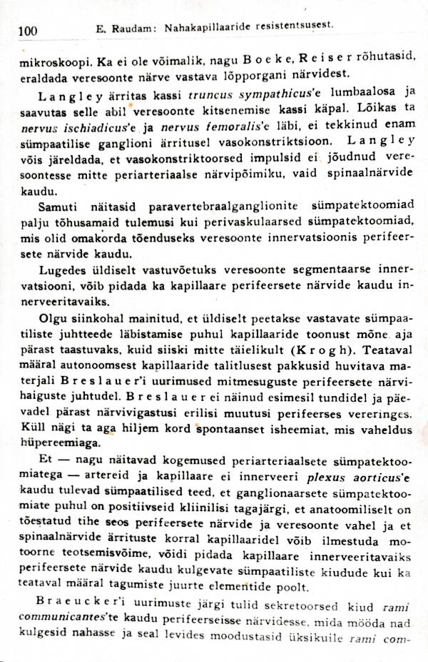 Fotokoopia, Ernst Raudam "Nahakapillaaride resistentsusest närvisüsteemi perifeersete haiguste korral" (1938; lk 100).