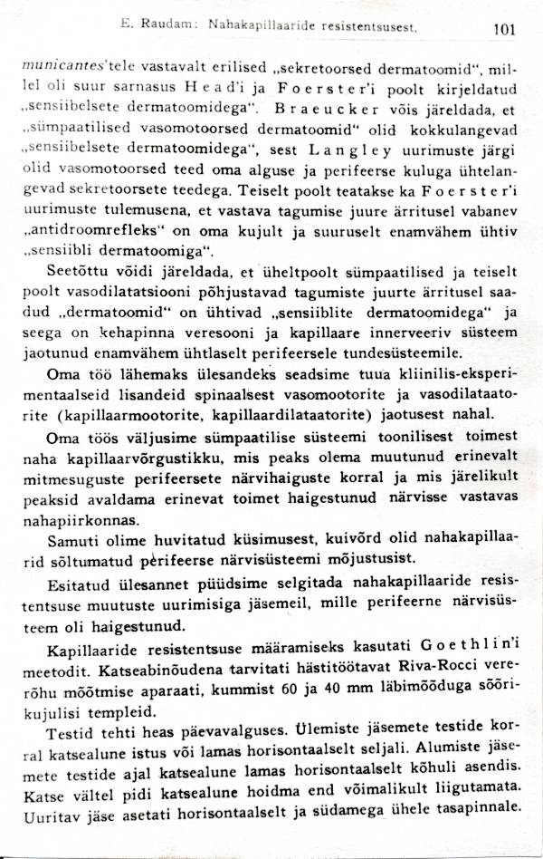 Fotokoopia, Ernst Raudam "Nahakapillaaride resistentsusest närvisüsteemi perifeersete haiguste korral" (1938; lk 101).