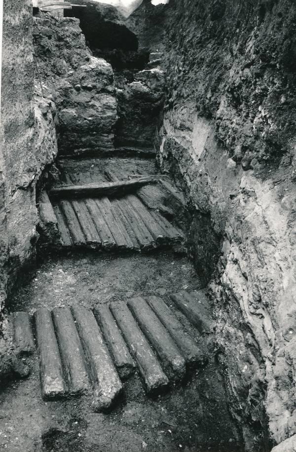 Arheoloogilised kaevamised Tartus 1981/82. a. Botaanikaaia kaevand, puitsillutis.