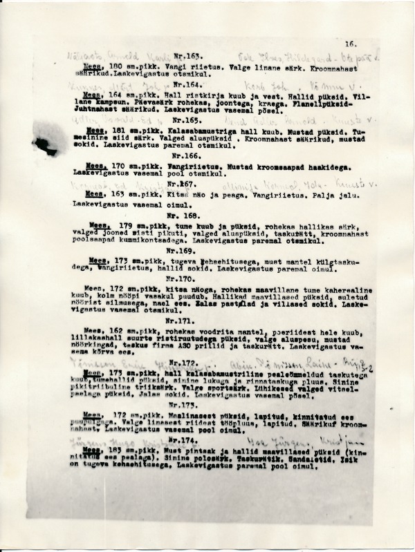 Fotokoopia materjalidest, koostatud 1941a komisjoni poolt tuvastatud isikud, kes tapeti Tartu vanglas 1941a. Protokollid lk 16, nimestik.