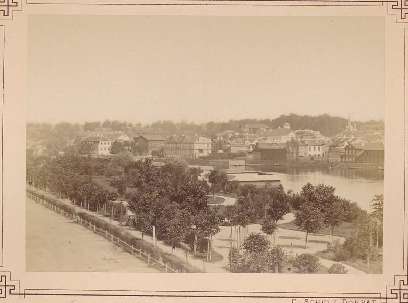 Vaade Tartus Emajõe-äärsele Vabaduse puiesteele 19-20 sajand.