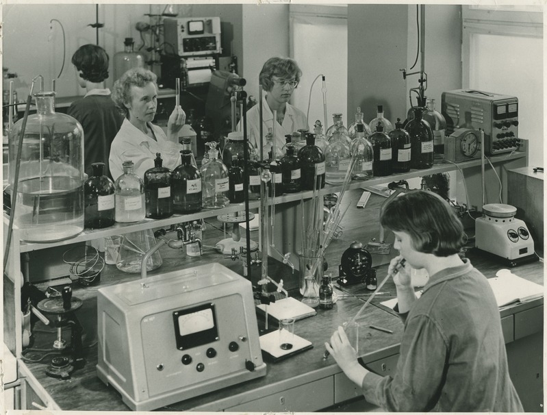 Tudengid TPI anorgaanilise keemia praktikumis, 1966.a.
