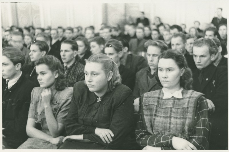 TPI üliõpilased loengul 7.auditooriumis Kopli vanas peahoones, 1950.-ndad a.
