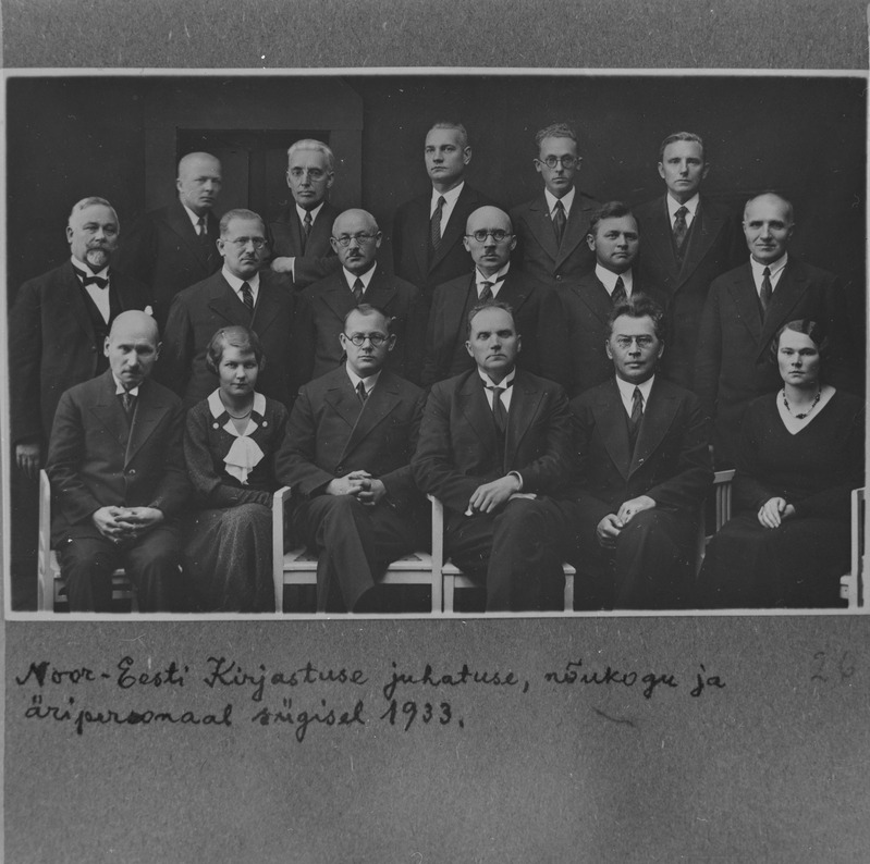 Noor-Eesti Kirjastuse juhatus, nõukogu ja äripersonal sügisel 1933
