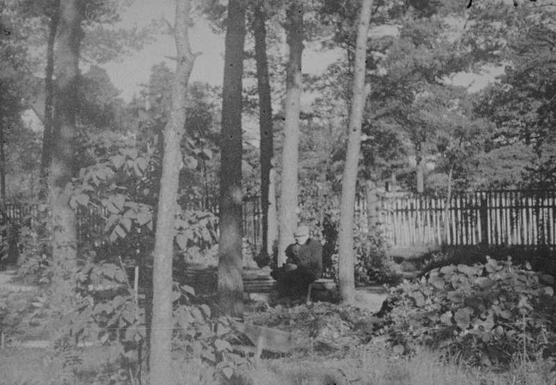 Friedebert Tuglas aias pingil istumas