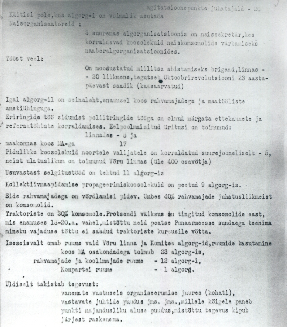 Foto.Aruanne komsomolide tegevusest.