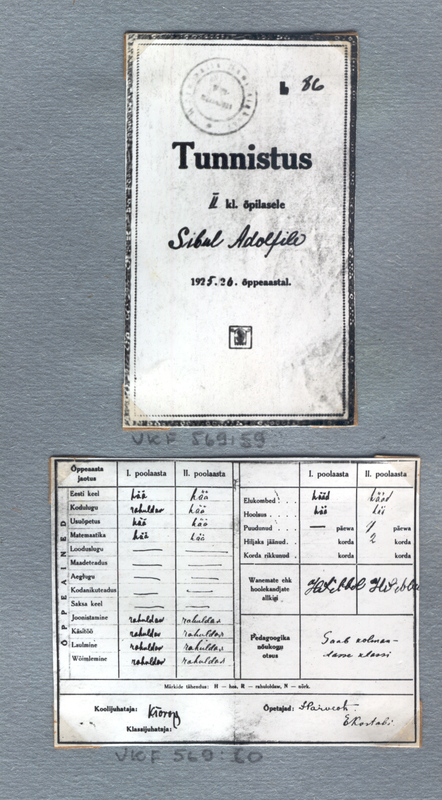 Fotoalbum.  Navi algkool. Navi algkooli III klassi õpilase Sibul , Adolfi 1926/27.õ.a.  tunnistuse sisekülg.