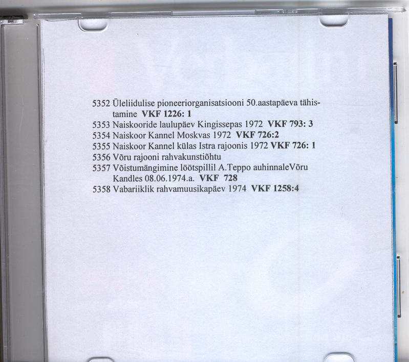 Film. Võistumängimine lõõtspillidel A. Teppo nimelisele auhinnale 8.juunil 1974.a. ,viidud DVD-le 2005