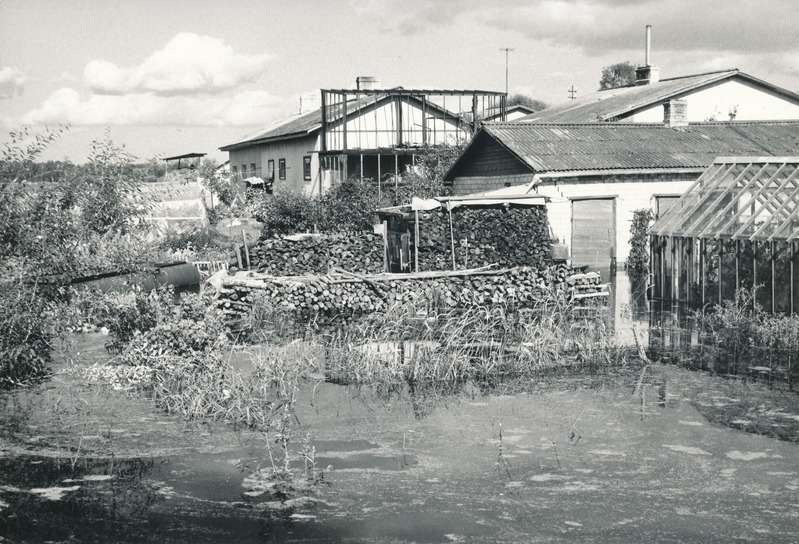 Foto. Vaade Võru linnale kõrgvee ajal 1987.a. augustis uuelt Võru-Tartu maanteelt