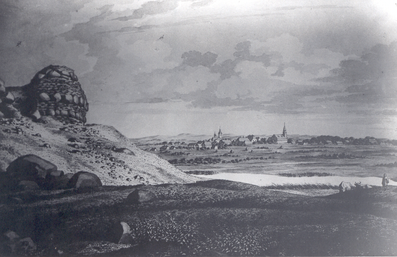 Fotokoopia.  Võru C. Ungern-Sternbergi  seepiast 1827.-1829 (Vaade Võrule Kirumpäält).