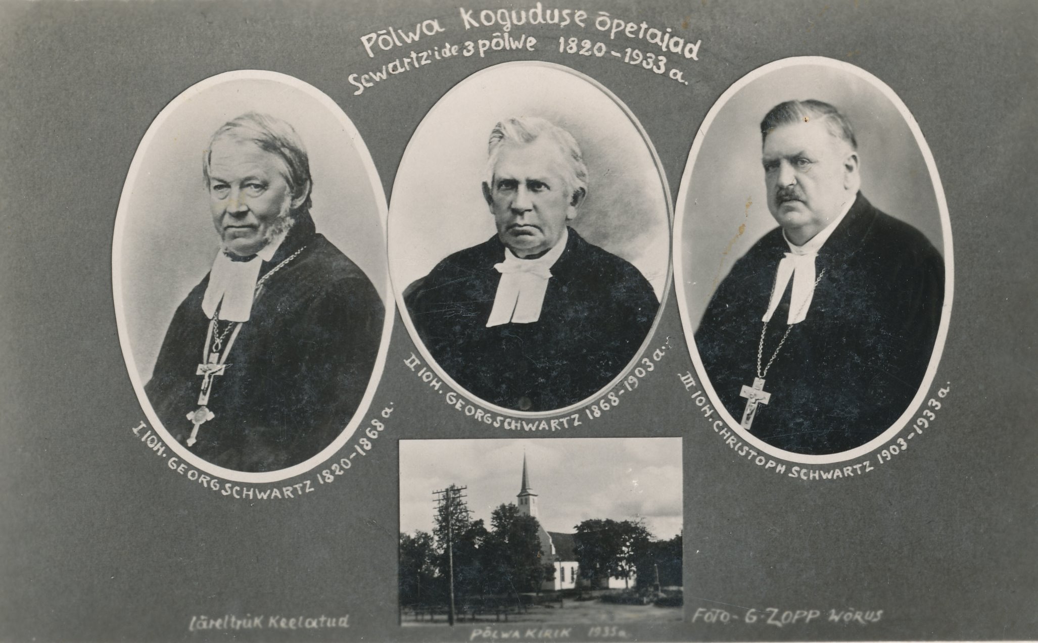 Foto. Põlva koguduse õpetajate Schwartzide 3 põlve 1820-1933.