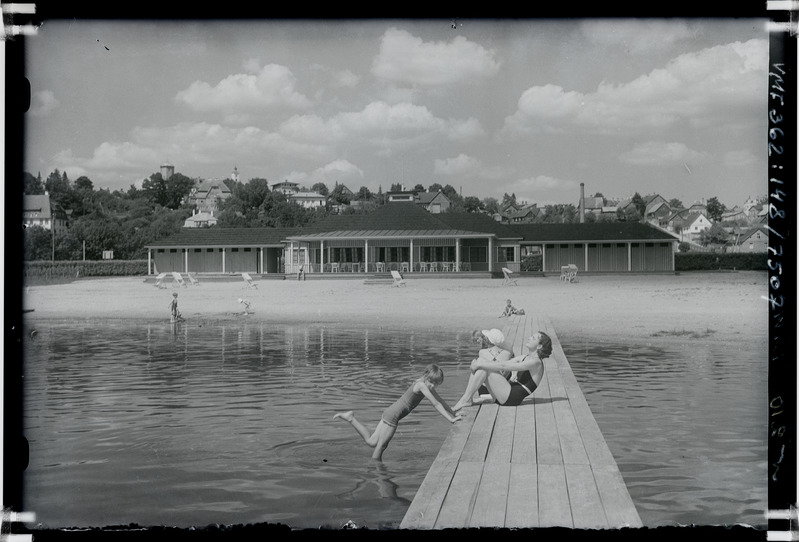 klaasnegatiiv Viljandi, rannahoone-kohvik, rand 1936 F T. Parri