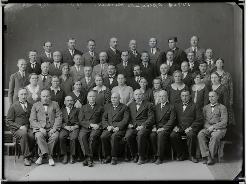klaasnegatiiv, grupipilt, õpetajate kursus, Viljandi, 1930