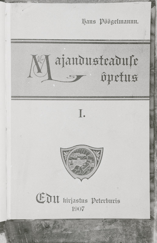 negatiiv, Hans Pöögelmanni raamatu "Majandusteaduse õpetus" 1.kaas