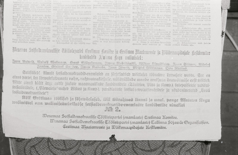 negatiiv, lendleht, kommunistidest kandidaadid Hans Pöögelmann jt, 1905