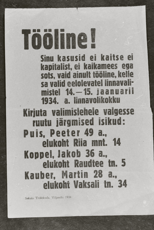negatiiv, Viljandi, üleskutse kõigile, linnavolikogu valimised, 1934. jaanuar