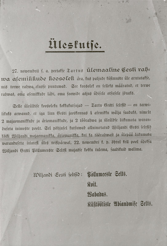 negatiiv, üleskutse Eesti rahva asemike koosolekule