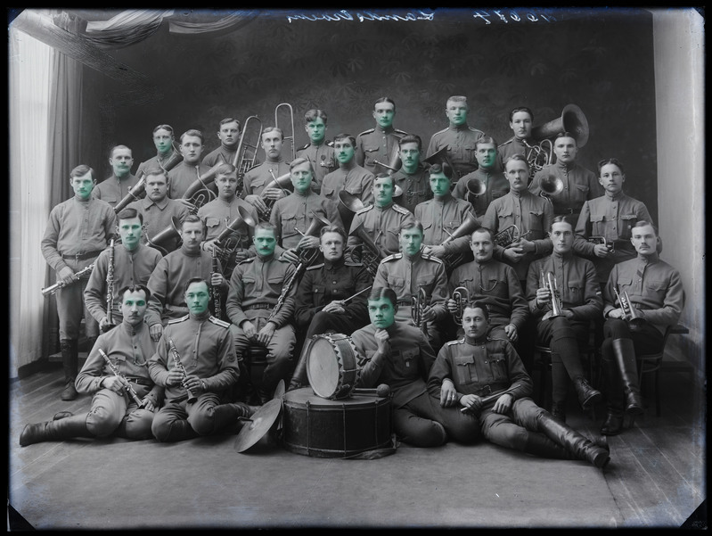 negatiiv Viljandi, sõjaväeorkester, foto J. Riet, neg 26674, 1918 veebruar