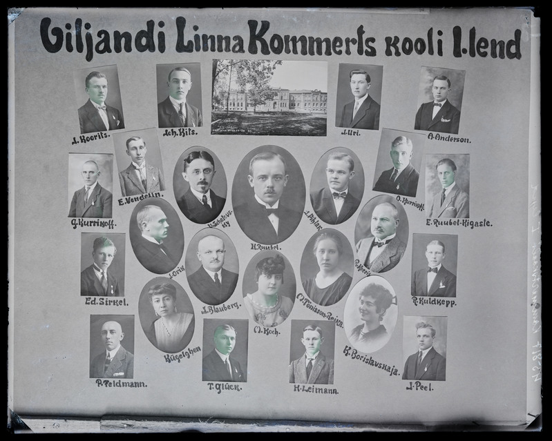 negatiiv Viljandi Linna Kommertskool (Uueveski tee 1), I lend, nimed, foto J. Riet, neg 45817, 1926