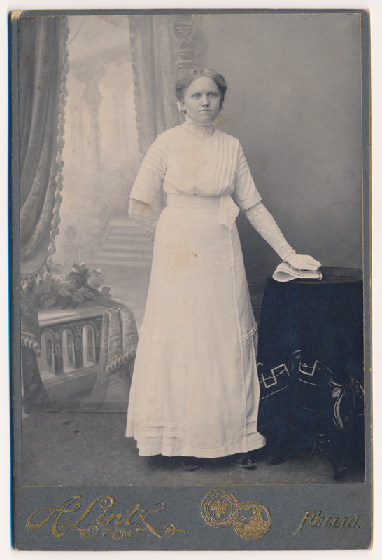 foto Johanna Pauline Lillak, leer, 1913 foto A. Lints (Lintz) Viljandi (E. Kallase õde)